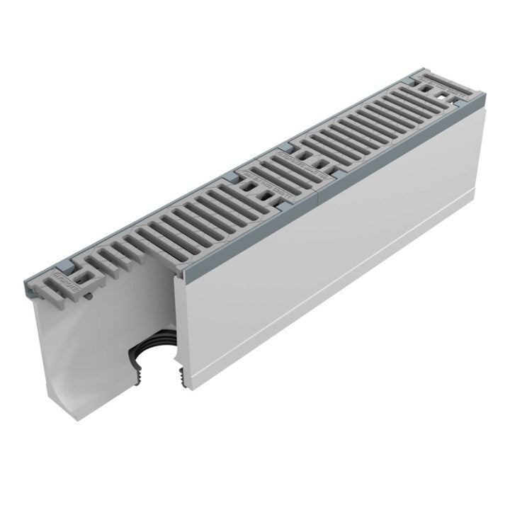 Grate gutter Maxi 100. L=1m. Slot grille. H=260mm, bottom drain 110mm. C250KN