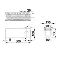 Grate gutter 100mm wide. Maxi 100. L=0.5m. Long bar grating. F900KN