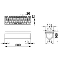 Gitterrinne Maxi F1 100. L=0,5m. Langer Stabrost. H=160mm. F900KN