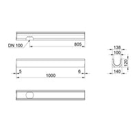 Mini 100 Grate Channel. L=1m. H=120mm, bottom outlet 110mm. C250KN