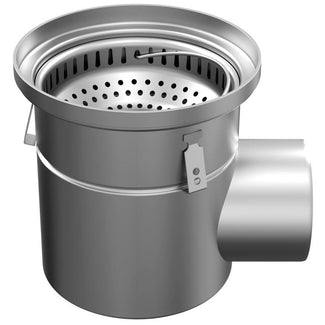 Stainless steel one-piece drain D200, round. Mesh grid. L/15KN. Side discharge 110mm