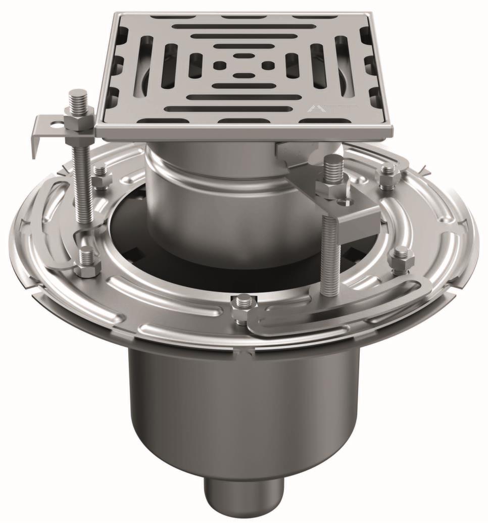 Stainless steel two-part drain WM150. Mini. Perforated grille. L/15KN. Under drain 75mm