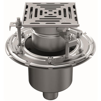 RVS tweedelige afvoerput WM150. Mini. Perforooster. L/15KN. Onderafvoer 75mm