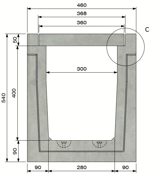 Grate gutter 3040. A15. Internal grille. L=1m. For concrete grid