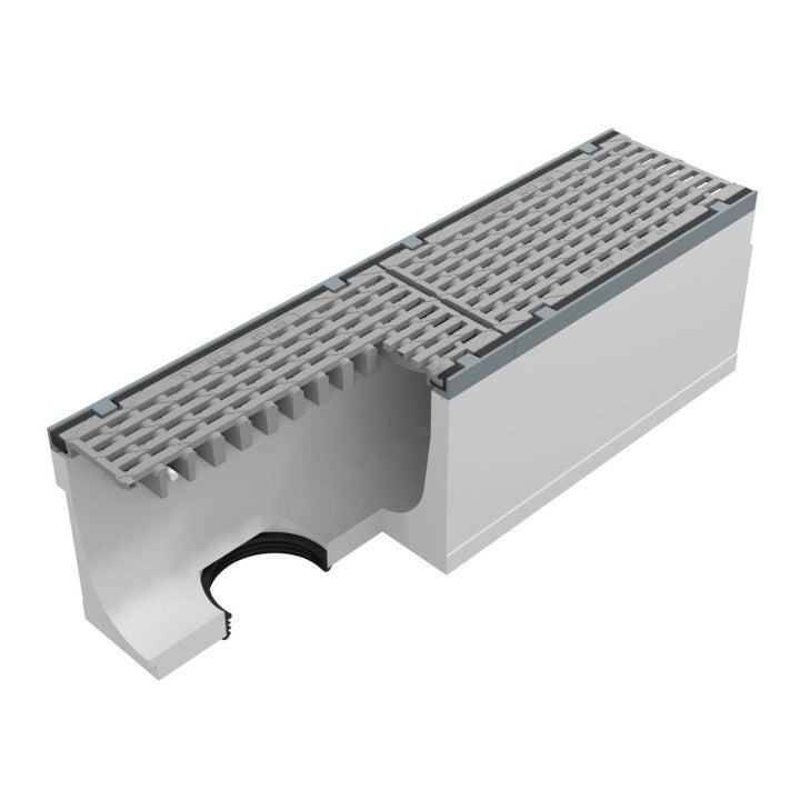 Grate gutter Maxipur 200. L=1m. Long bar grate. Under drain 160mm. D400KN