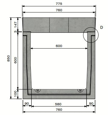 Cable duct 6060. D400. Surface-mounted lid. L=2m