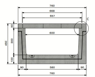 Betonnen kabelgoot Delta-T 6060. Klasse A, 15KN. Inliggend deksel. L=2m