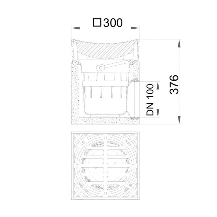Tile path chamber 300x300mm. 1 piece. B125KN. Holling. Drain 110mm