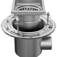 Zweiteiliger Abfluss aus Edelstahl W200. Plattengitter. M/125KN. Seitenauswurf 75 mm