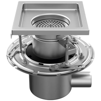 RVS tweedelige afvoerput WM200. Mini. Maasrooster. L/15KN. Zijafvoer 50mm