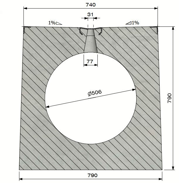 Schlitzzrinne 500 mm. L=4m. F900. Stahlbrücke, Stahlfelge