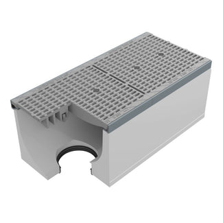 Maxi Pro 400 Gutter. L=1m. Long-rod grating. 200mm bottom outlet. E600KN