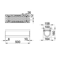 Gitterrinne 100 mm breit. Maxi 100. L=0,5m. Langer Stabrost. D400KN
