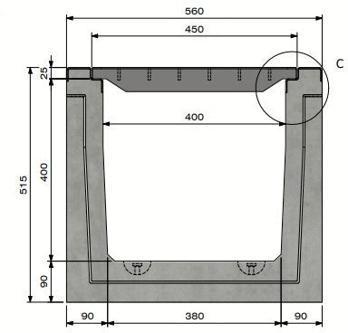 Cable duct 4040. D400. Inset lid. L=3m. For checker plate lid