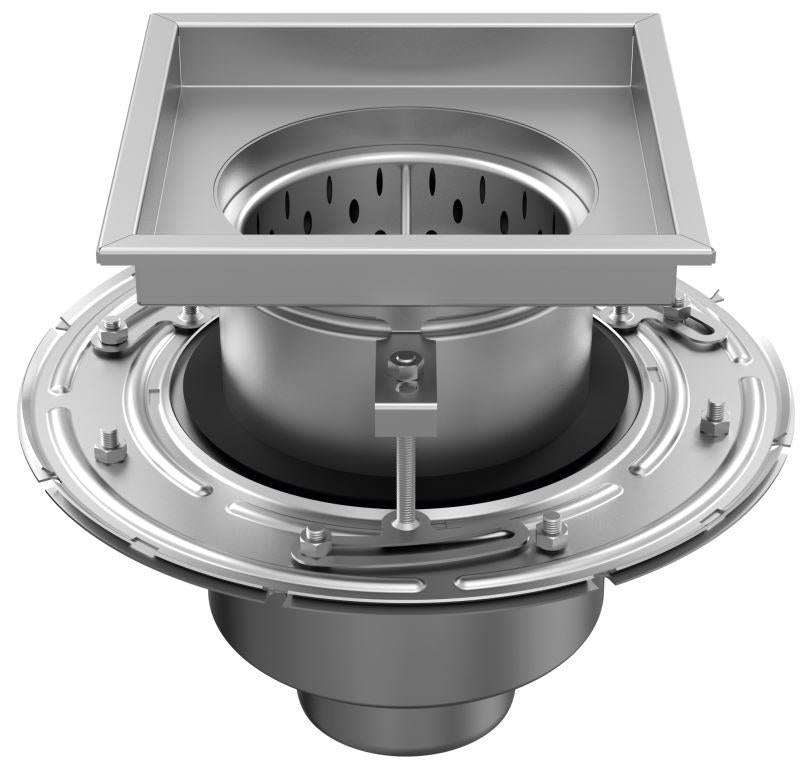 Stainless steel two-part drain W300. Plate grid. M/125KN. Under drain 160mm