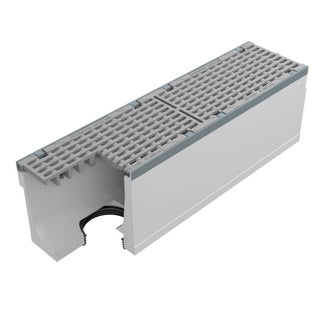 Maxi 200 Grate Channel. L=1m. Long-rod grating. 160mm bottom outlet. F900KN