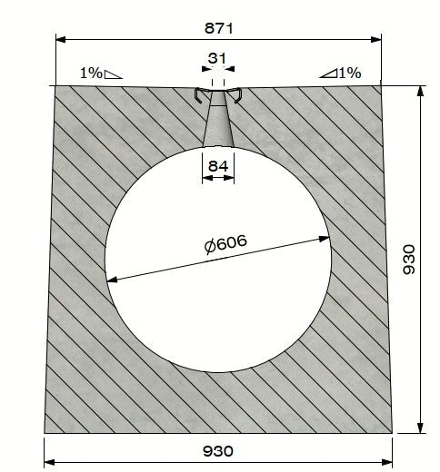 Schlitzzrinne 600 mm. L=4m. F900. Zwischenbrücke aus Stahl, Randbeton