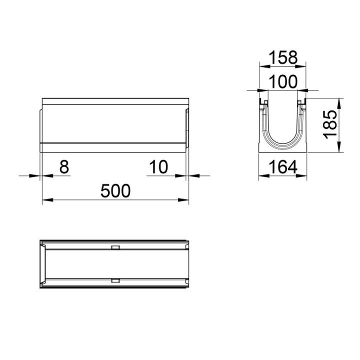 Grate gutter Top 100. L=0.5m. H=185mm. C250KN