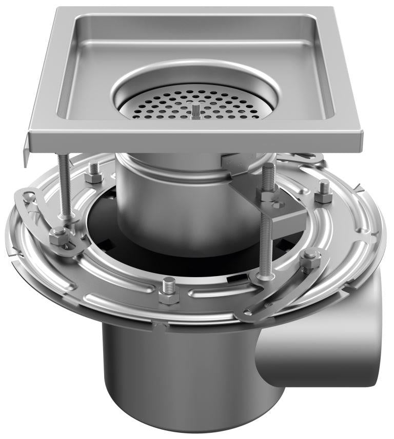 RVS tweedelige afvoerput WM200. Mini. Staafrooster. M/125KN. Zijafvoer 110mm