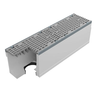 Gitterrinne Maxi F1 200. L=1m. Langer Stabrost. H=310mm, Bodenablauf 160mm. F900KN