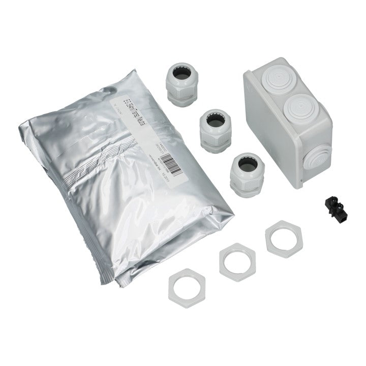 Casting sleeve package consisting of resin, junction box and cable glands