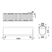 Maxi 200 Gutter. L=1m. Long-rod grating. F900KN