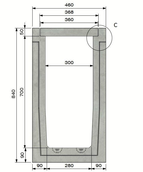 Grate gutter 3070. A15. Inset grille. L=1m. For concrete grid