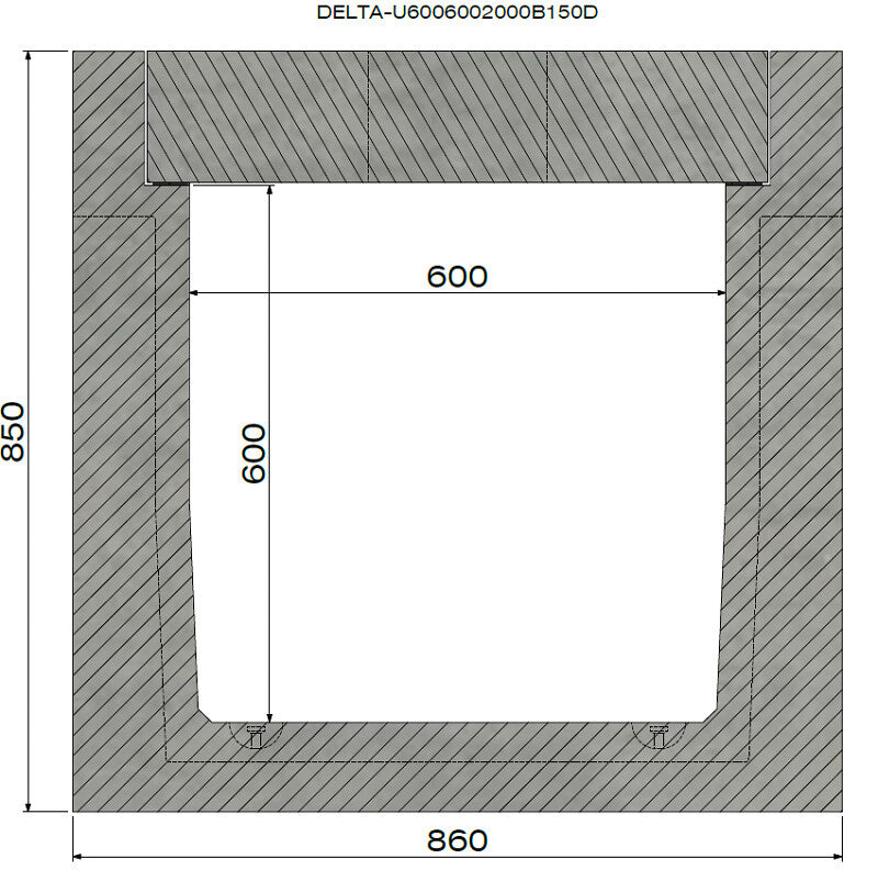 Grate gutter 6060. D400. Internal grille. L=1m. For concrete grid