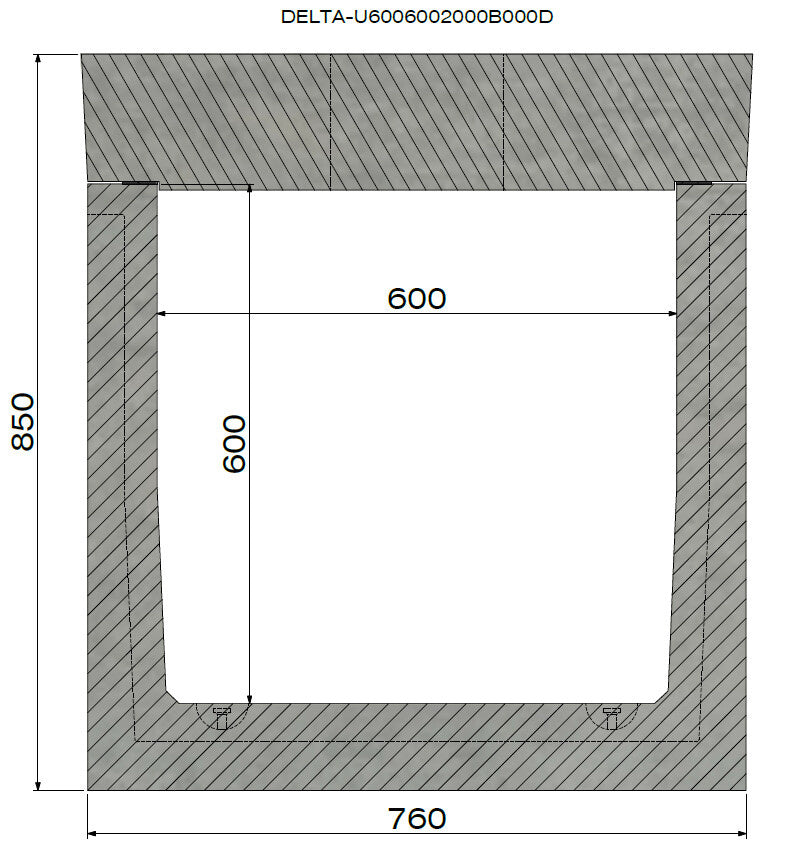 Grate gutter 6060. D400. Surface-mounted grille. L=2m. For concrete grid