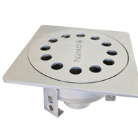 RVS eendelige vloerput WD200. Domestic. L/15KN. Onderafvoer 63mm