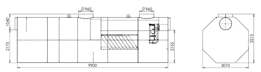 Bypassafscheider 300/1500l/s. Slibvang 30000l. D400KN. Staal