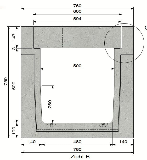 Kabelkanal 5050. D400. Eingelassener Deckel. L=2m