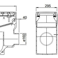 Cast iron street gully 3060EP0. PVC rear outlet 160. lxwxh=750x295x603mm