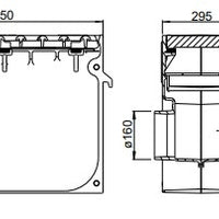 Cast iron street gully 3060LP7. PVC side exhaust 160. lxwxh=750x295x603mm