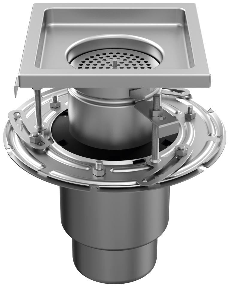 RVS tweedelige afvoerput WM200. Mini. Staafrooster. M/125KN. Onderafvoer 110mm